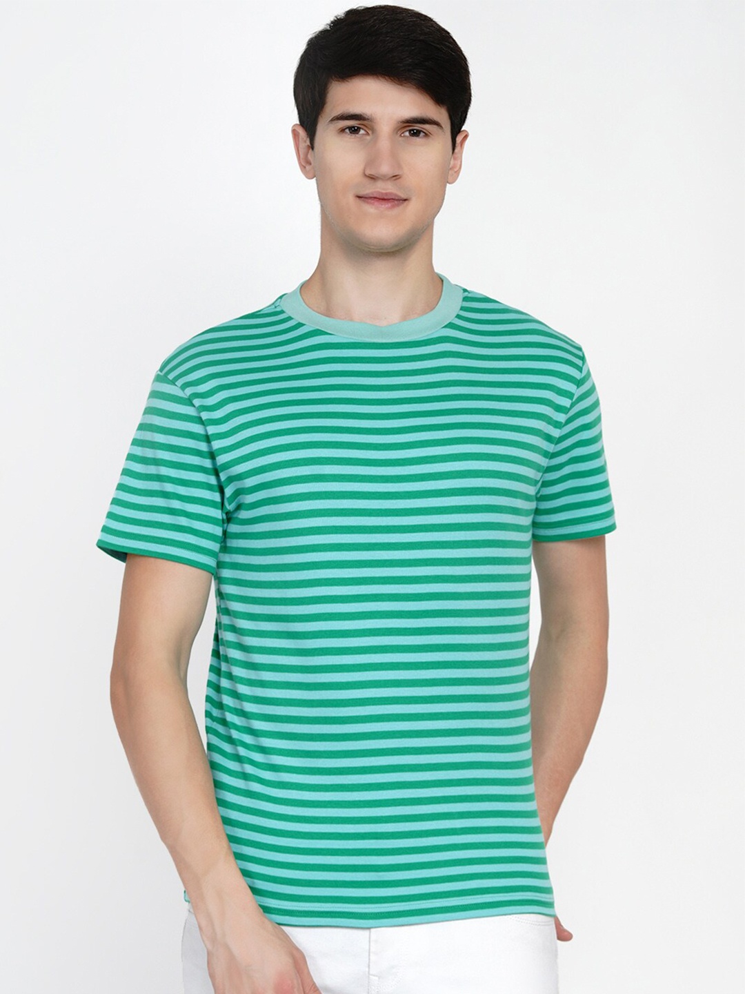 

berrytree Men Green Striped Slim Fit Sustainable T-shirt