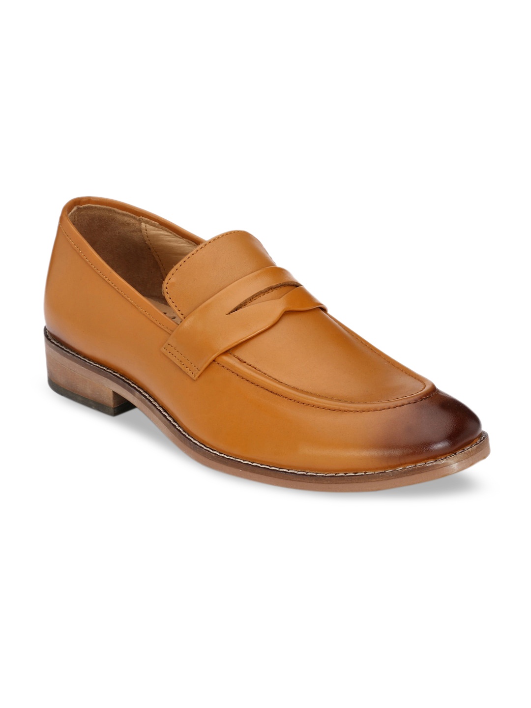 

Hirels Men Tan Solid Genuine Leather Formal Slip-Ons