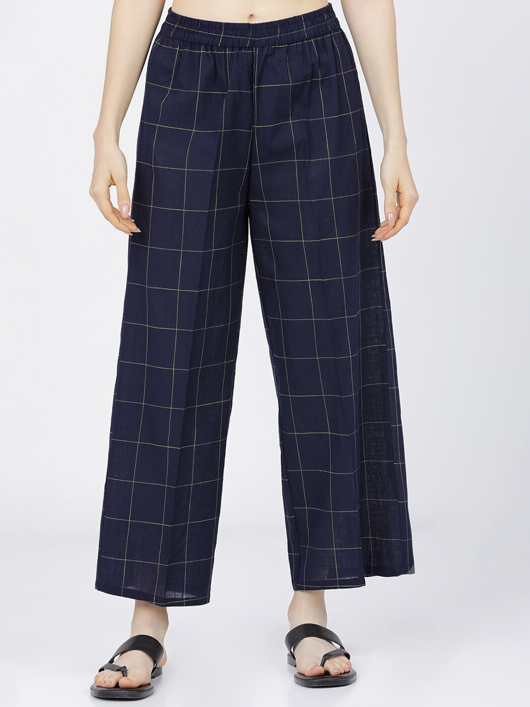 

Vishudh Women Navy Blue & Green Checked Ethnic Palazzos