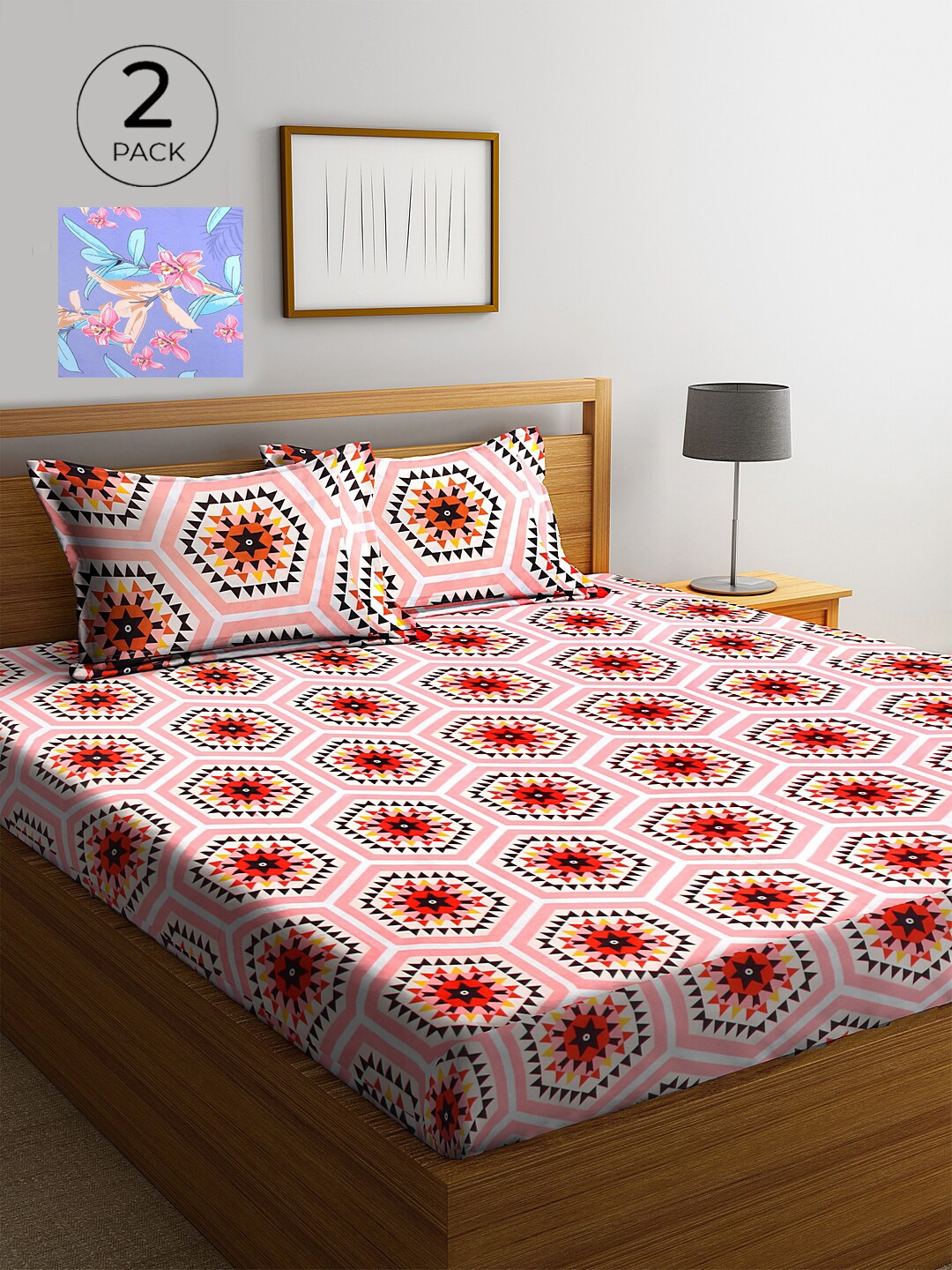 

KLOTTHE Multicoloured Geometric 210 TC 2 King Bedsheet with 4 Pillow Covers, Multi