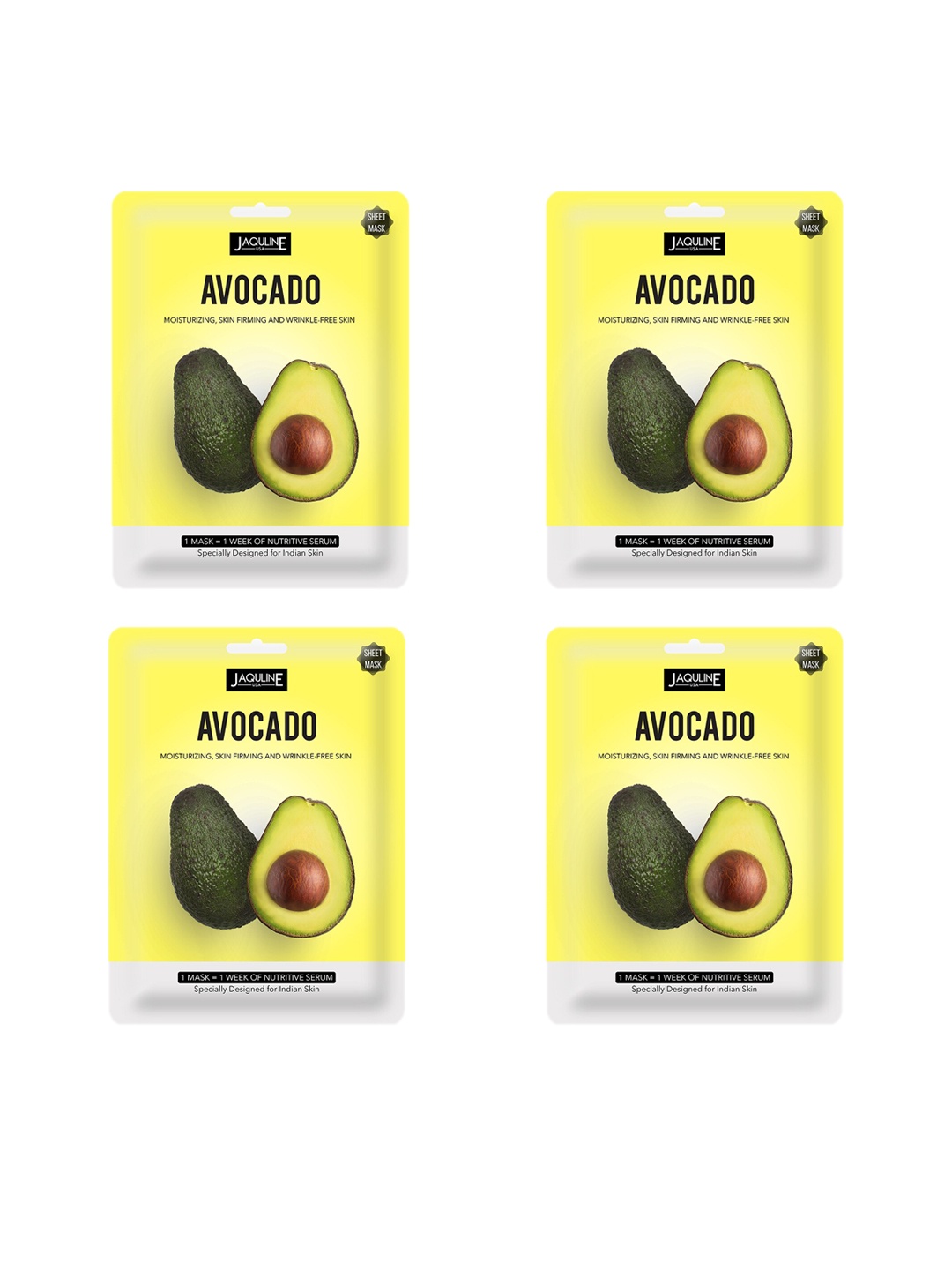 

Jaquline USA Pack of 4 Avocado Sheet Mask, Off white