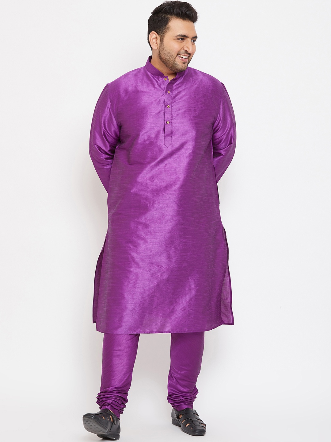 

VASTRAMAY Men Purple Silk Blend Kurta with Churidar