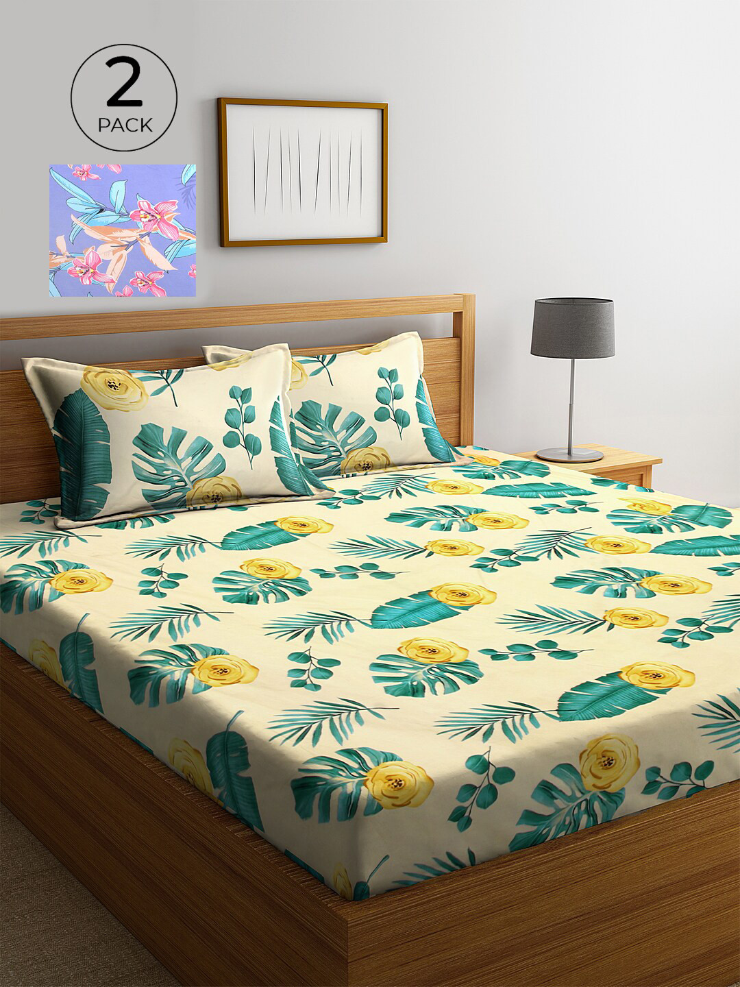 

KLOTTHE Multi Floral 210 TC 2 King Bedsheet with 4 Pillow Covers