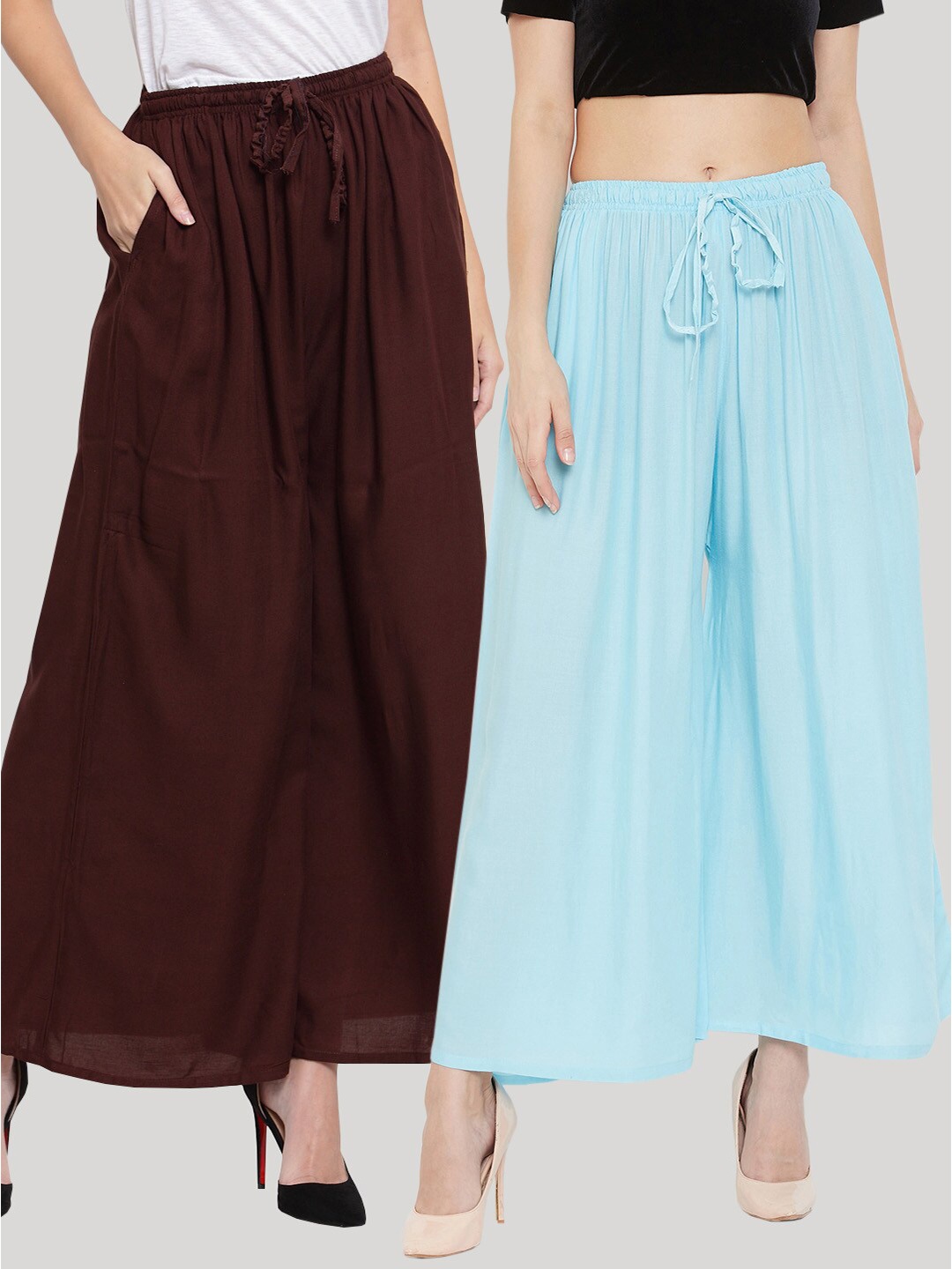 

Clora Creation Women Brown & Turquoise Blue Set of 2 Ethnic Palazzos
