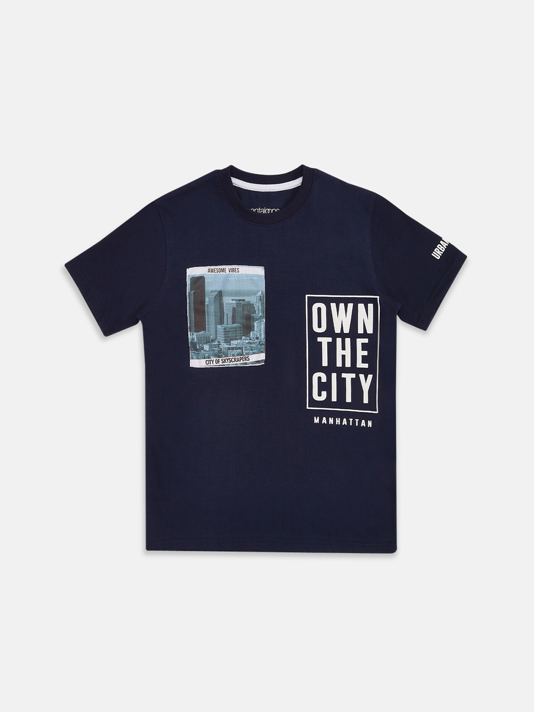

Pantaloons Junior Boys Navy Blue Printed Pure Cotton T-shirt