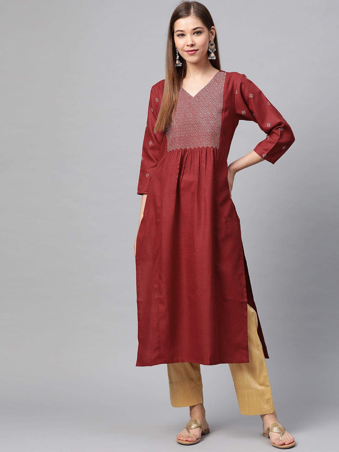 

Varanga Women Maroon Yoke Design Kurta