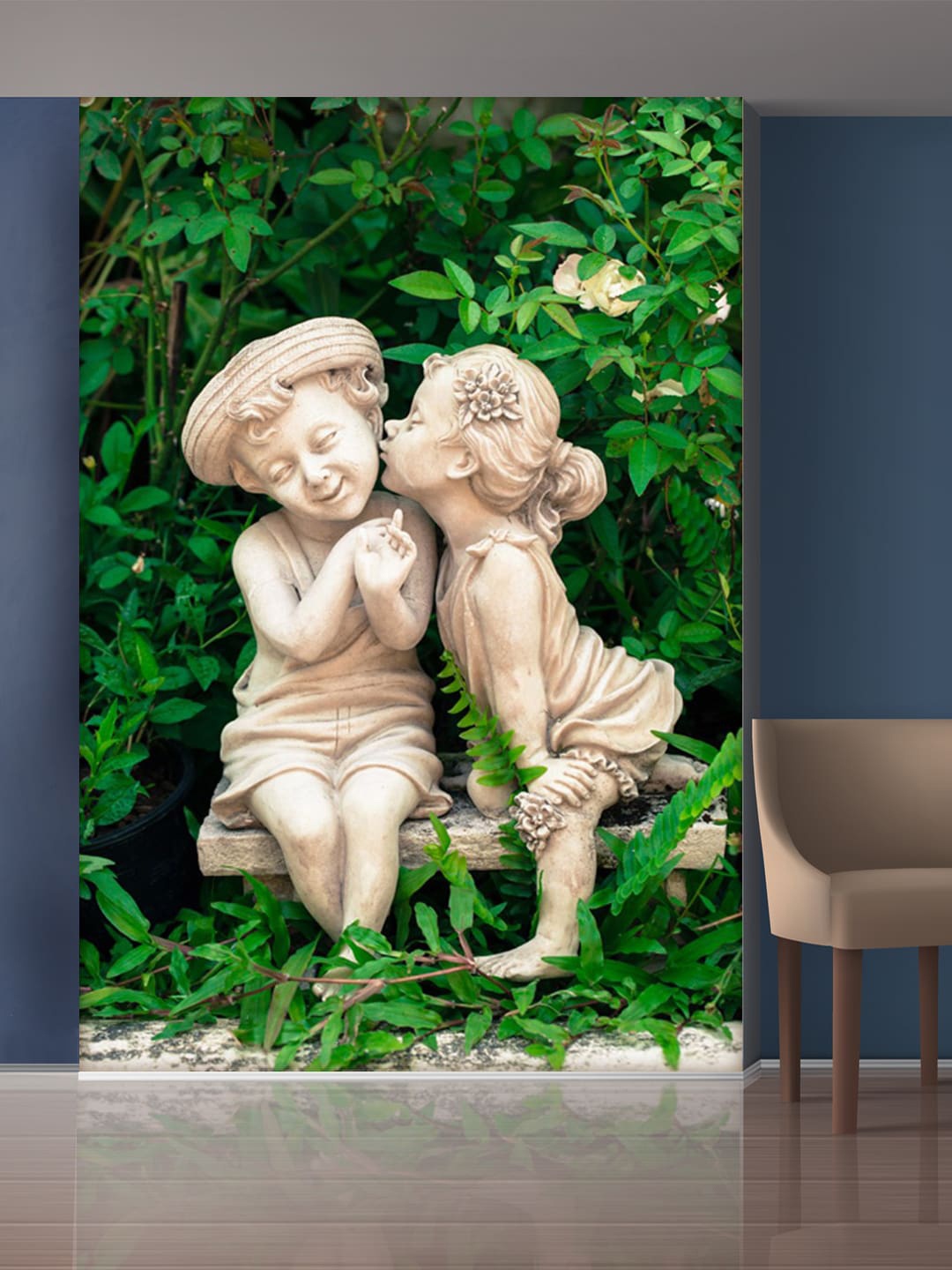 

999Store Green & White Leaves & Playing Childrens Mural Wall Sticker