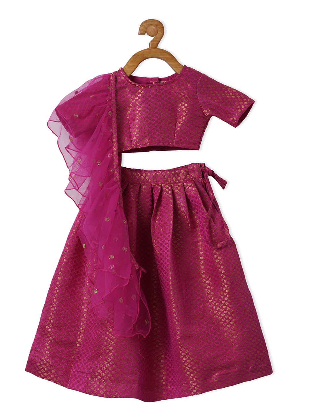 

PICCOLO Girls Pink & Gold-Toned Ready to Wear Lehenga & Blouse With Dupatta