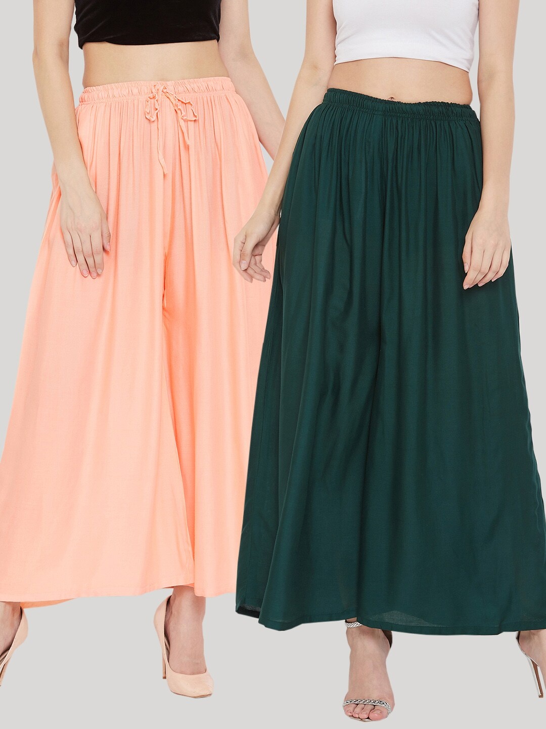 Clora Creation Pack of 2 Women Peach & Green Knitted Ethnic Palazzos