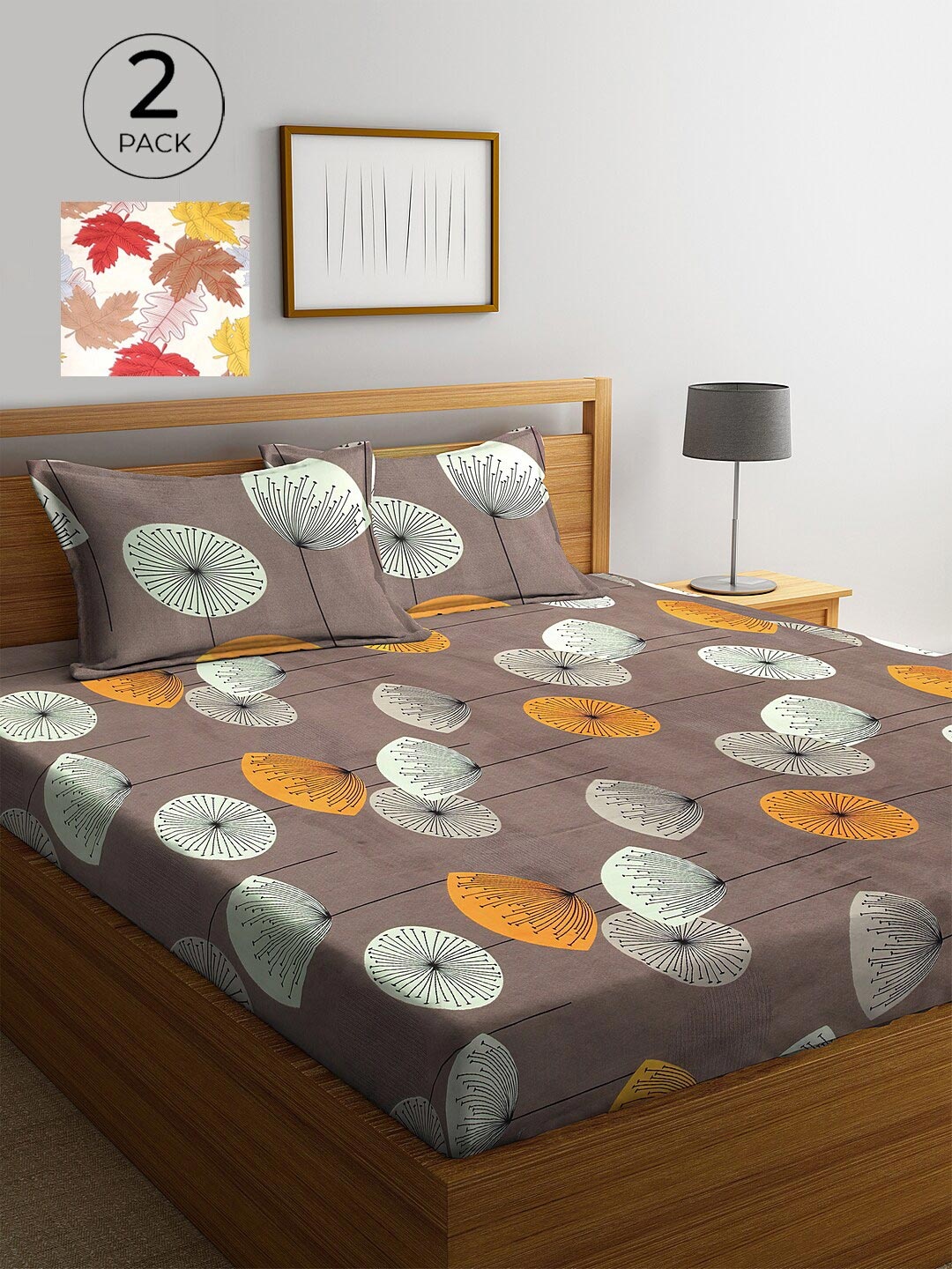

KLOTTHE Set of 2 Floral 300 TC King Bedsheet with 4 Pillow Covers, White