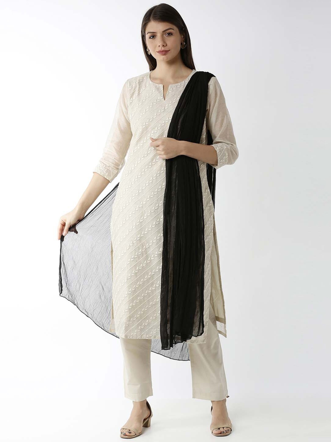 

Soch Black & White Poly Georgette Solid Dupatta