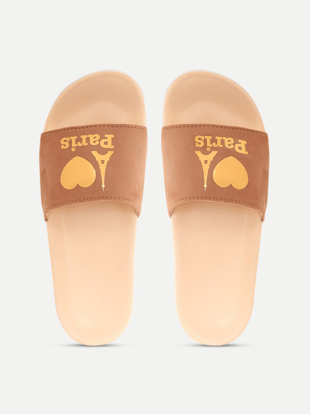 

FREECO Women Brown & Yellow Printed Sliders