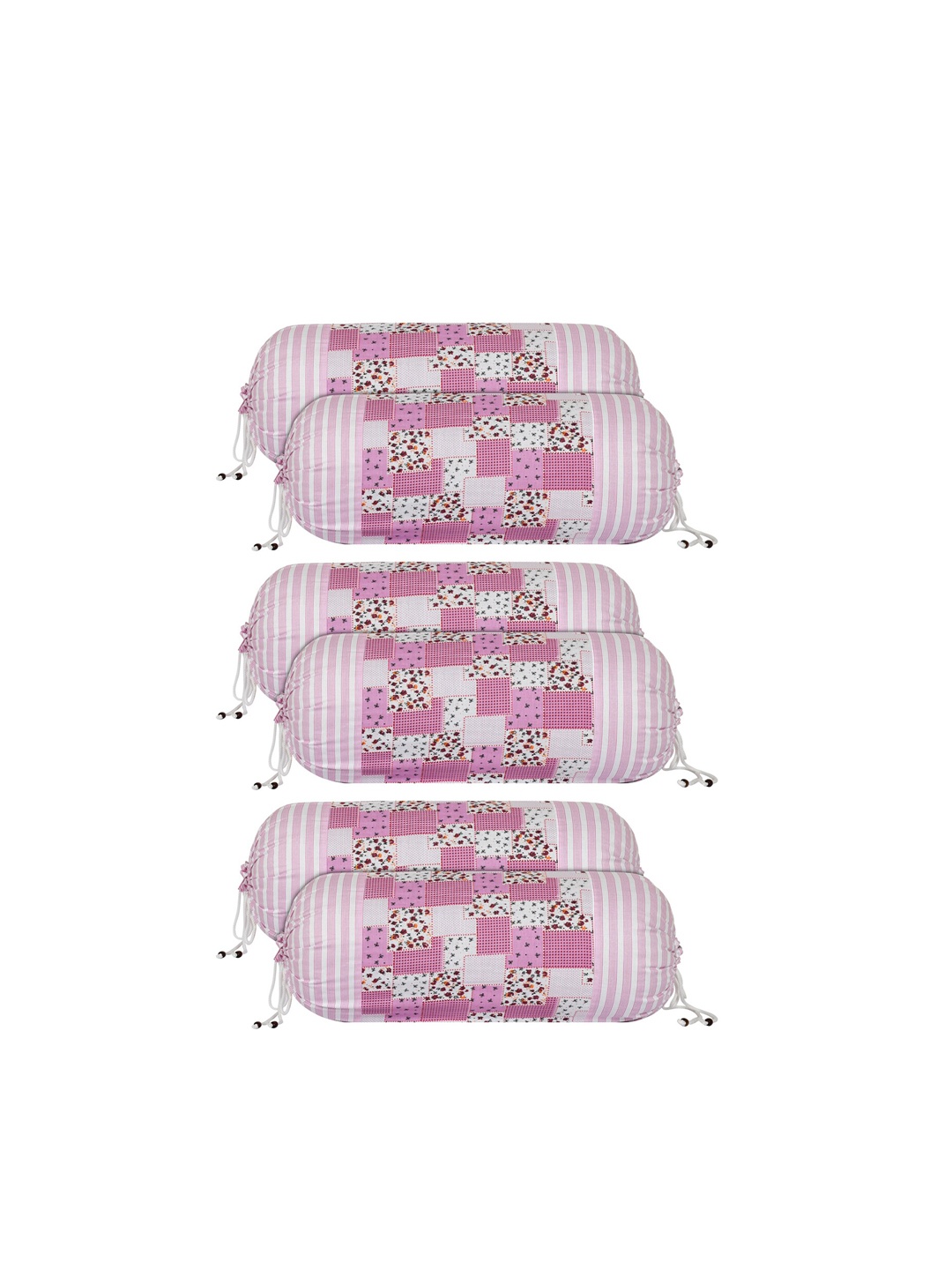 

Kuber Industries Set Of 6 Pink & White Checked Bolster Covers