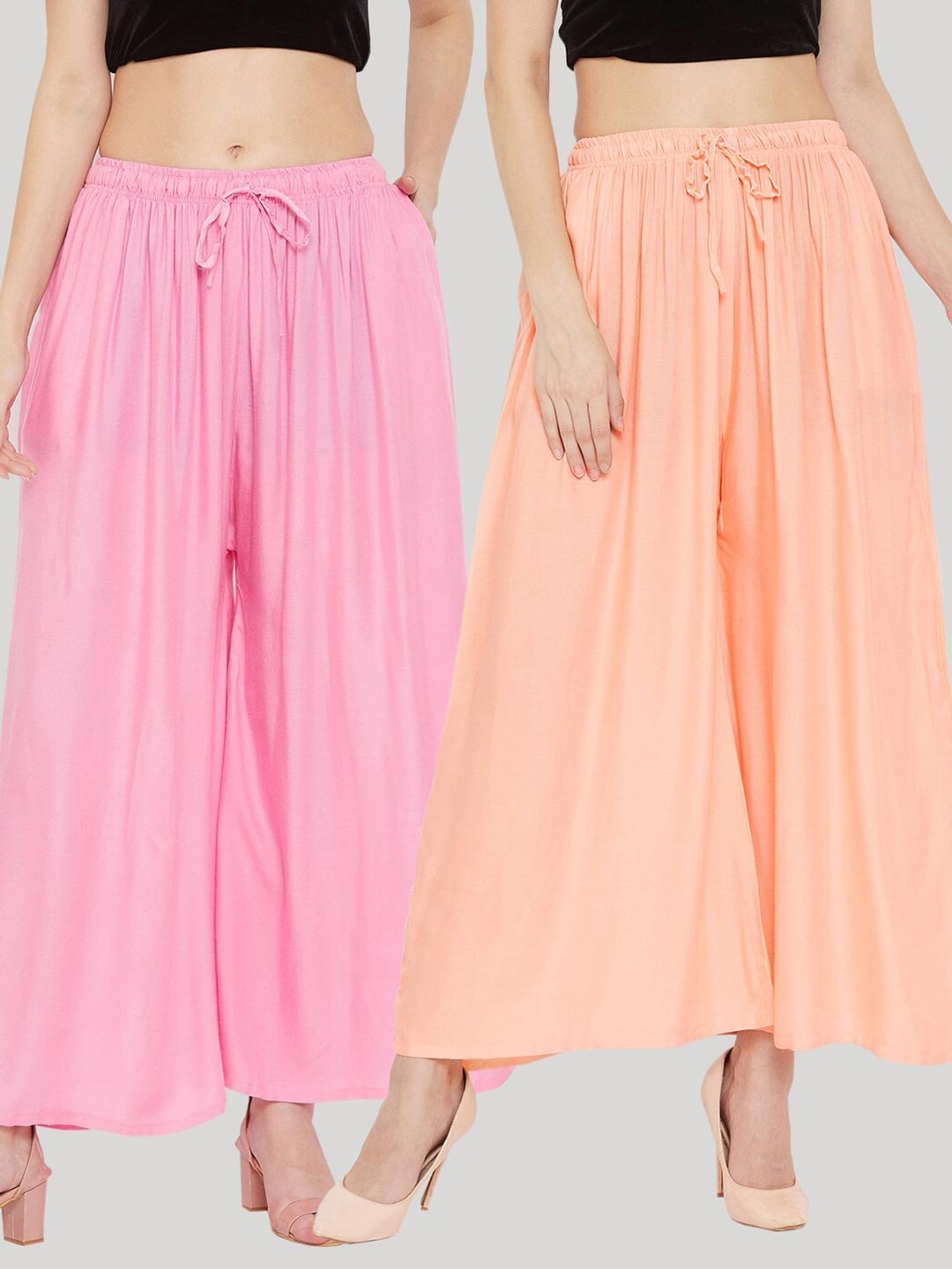 Clora Creation Women Pack Of 2 Pink & Peach-Coloured Knitted Ethnic Palazzos