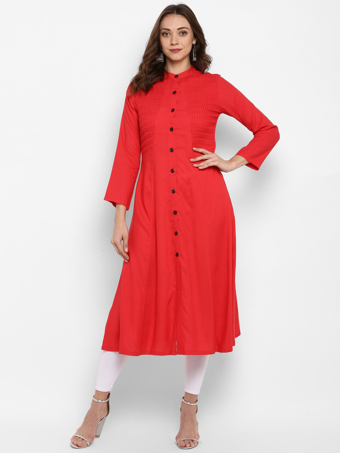 

DEEBACO Women Red Button Closure Kurta