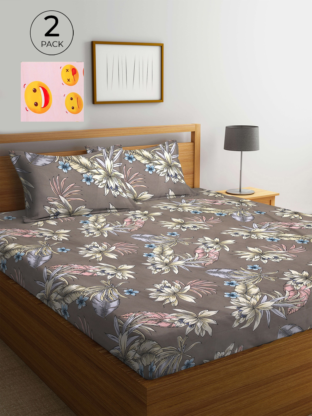 

KLOTTHE Grey & Pink 210 TC 2 King Bedsheet with 4 Pillow Covers