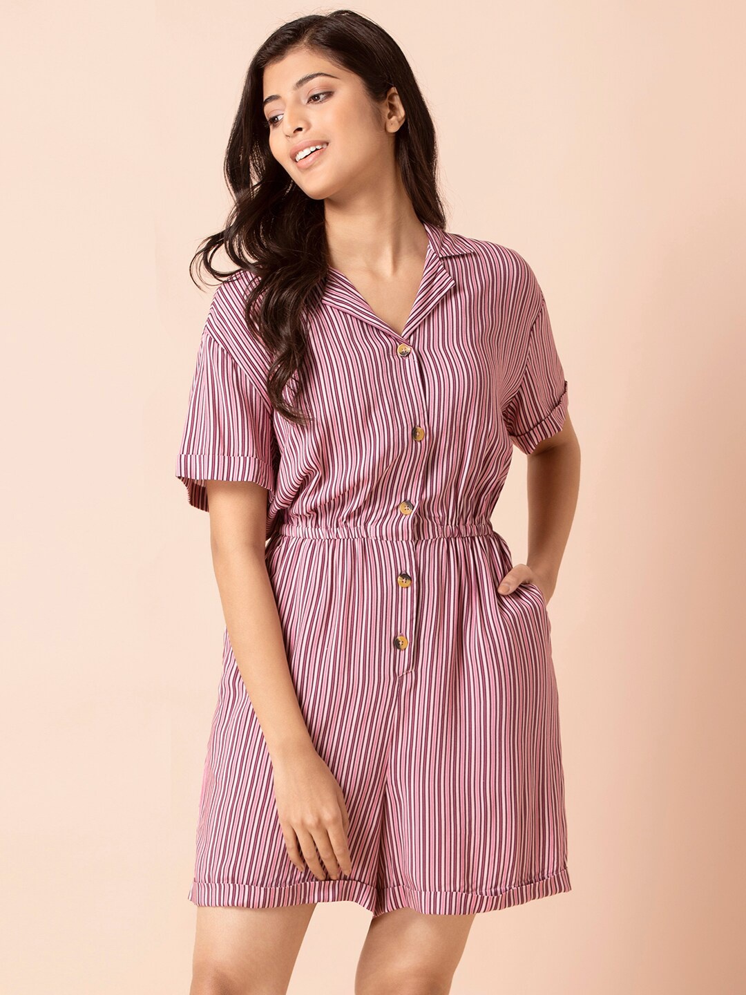 

INDYA Pink & White Printed Jumpsuit