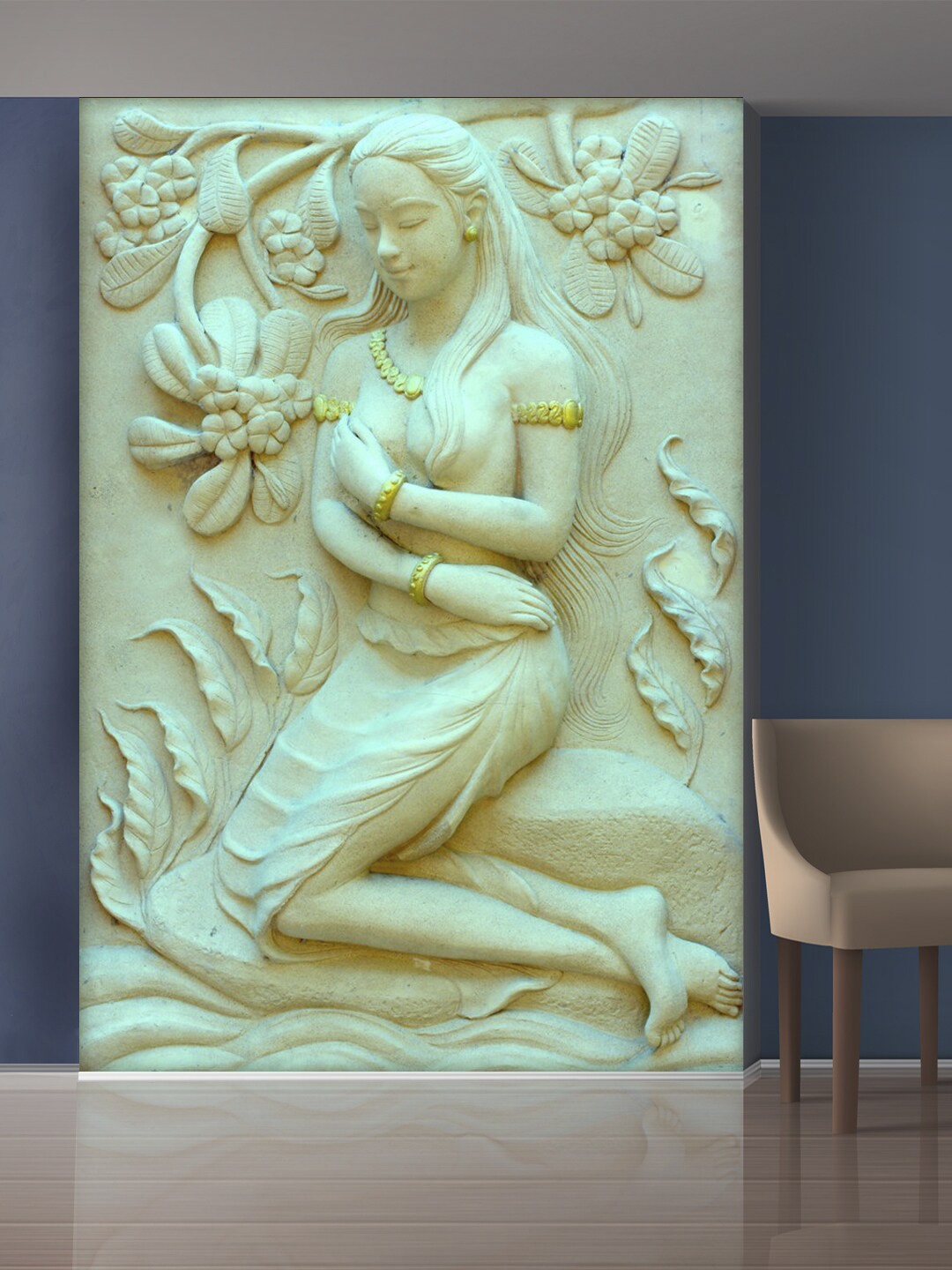 

999Store White Lady & Flowers Mural Wall Sticker