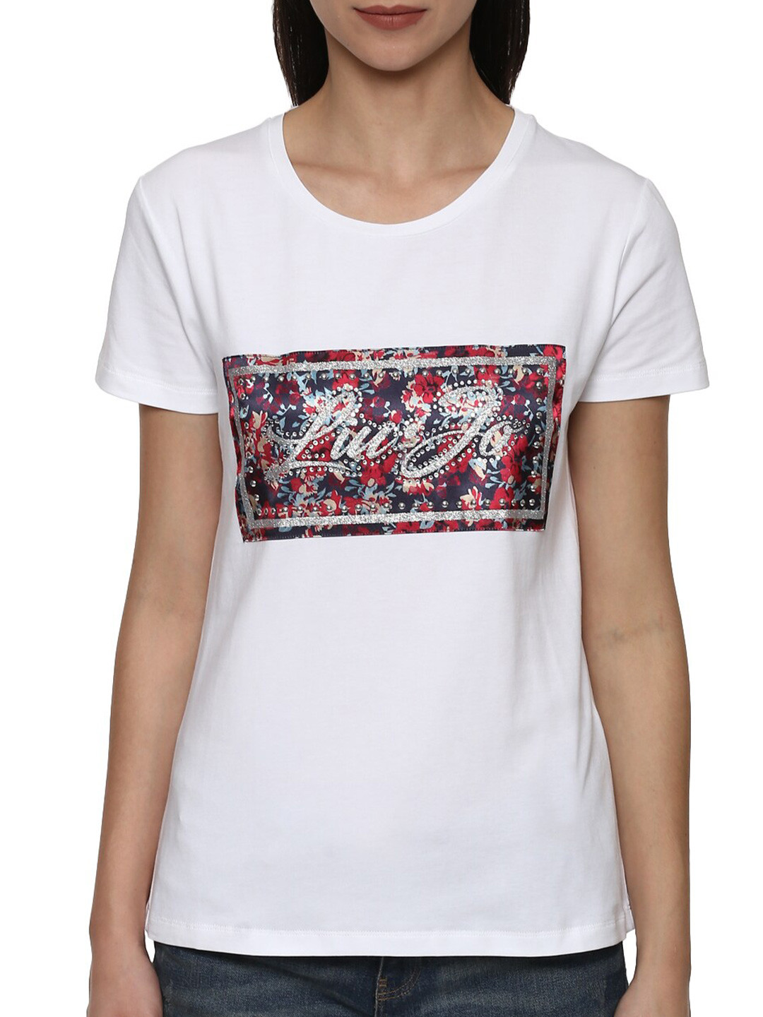 

LIU JO Women White & Red Typography Printed Cotton T-shirt
