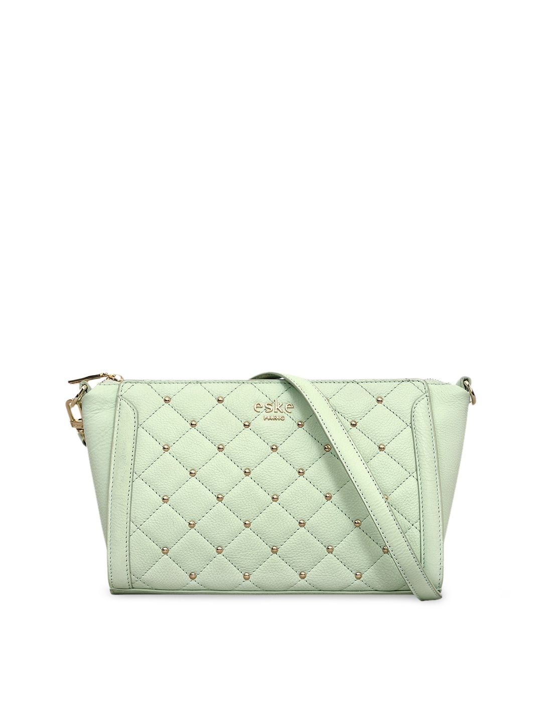 

Eske Lime Green Textured Leather Swagger Sling Bag with Quilted