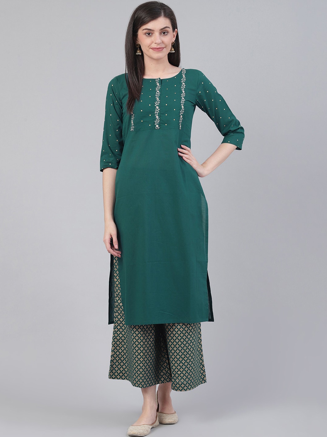 

Varanga Women Green Ethnic Motifs Yoke Design Kurta with Palazzos