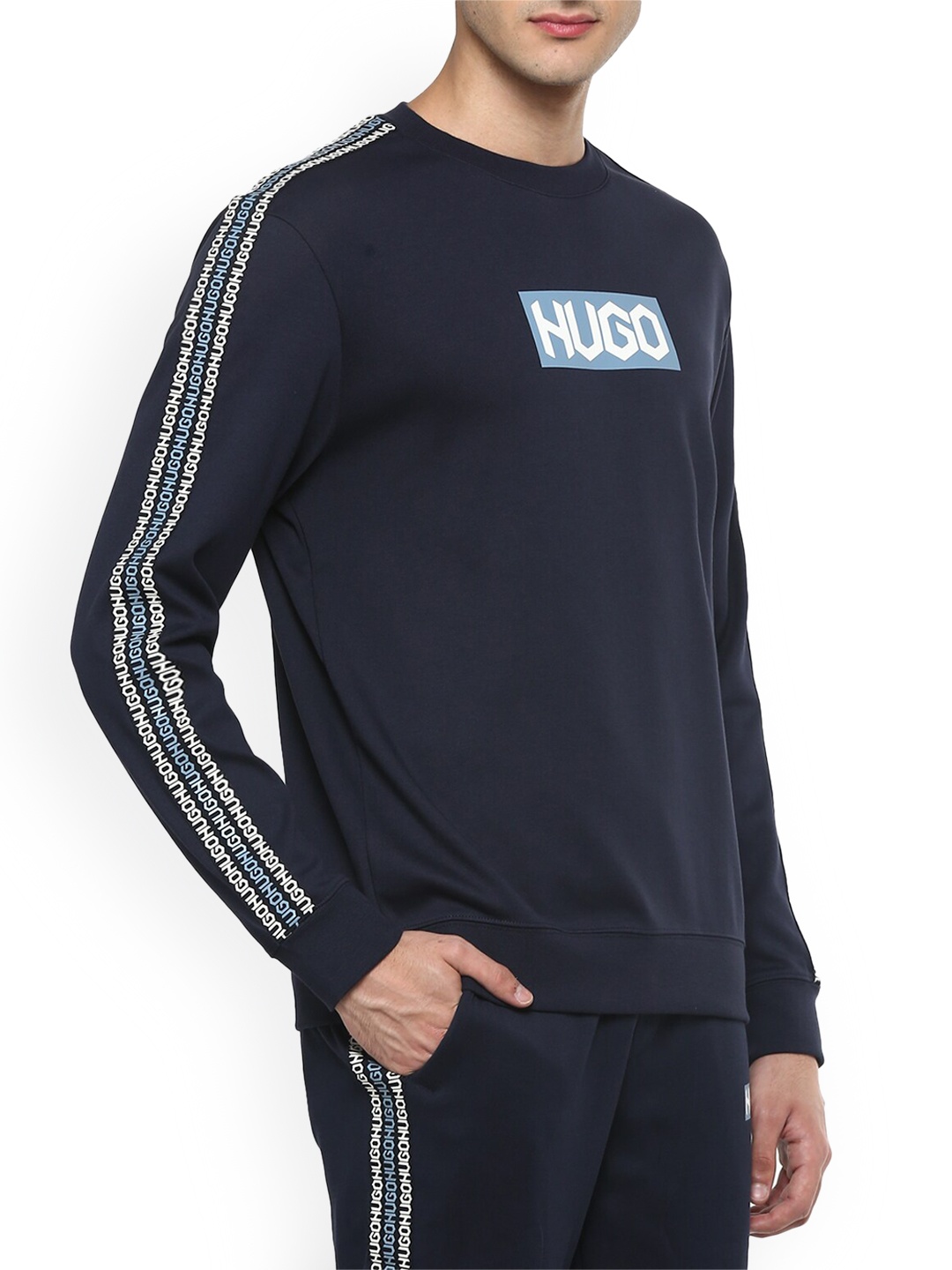 

HUGO Men Navy Blue Printed Cotton Sweatshirt