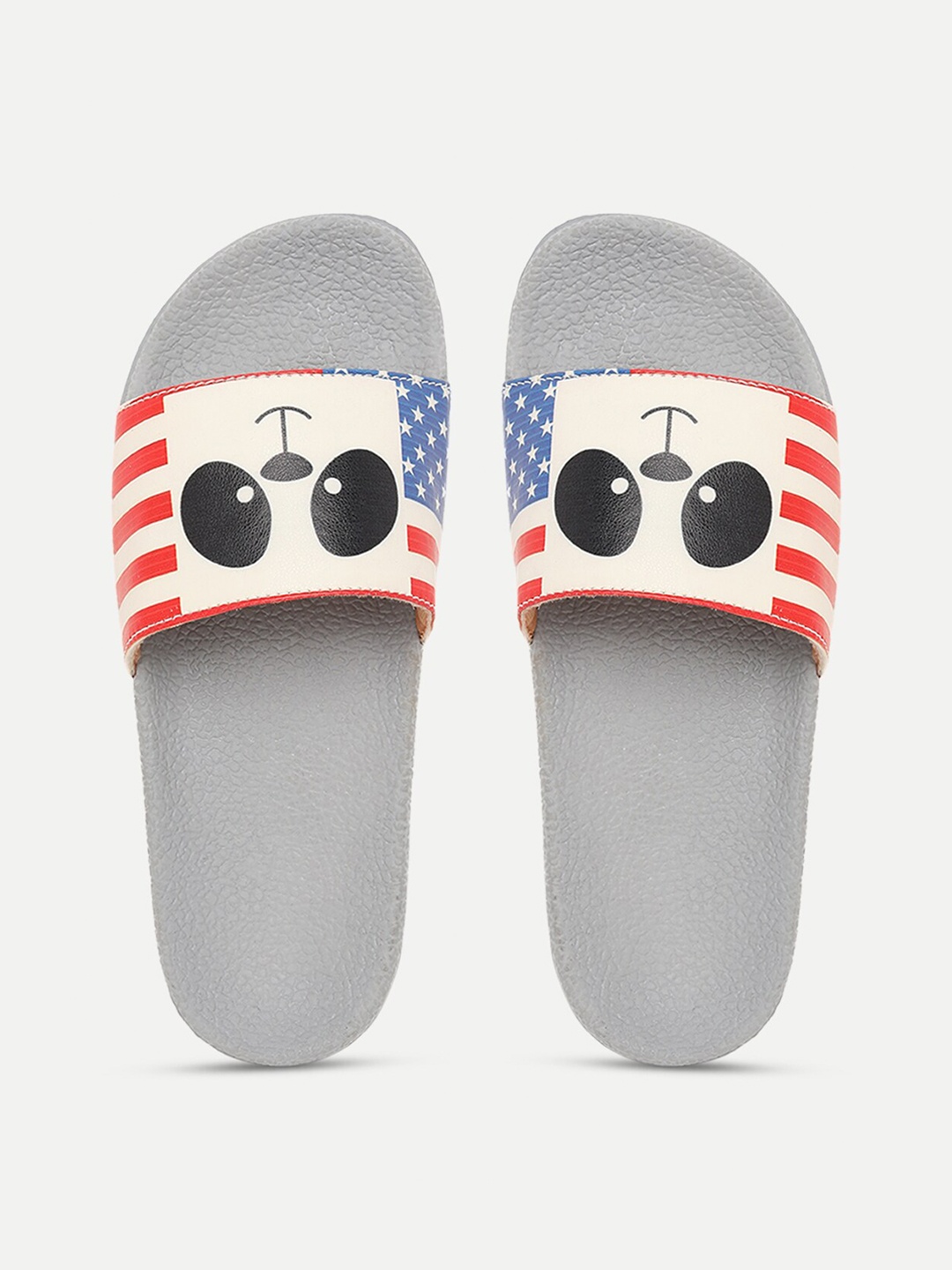 

FREECO Women Grey & White Printed Sliders