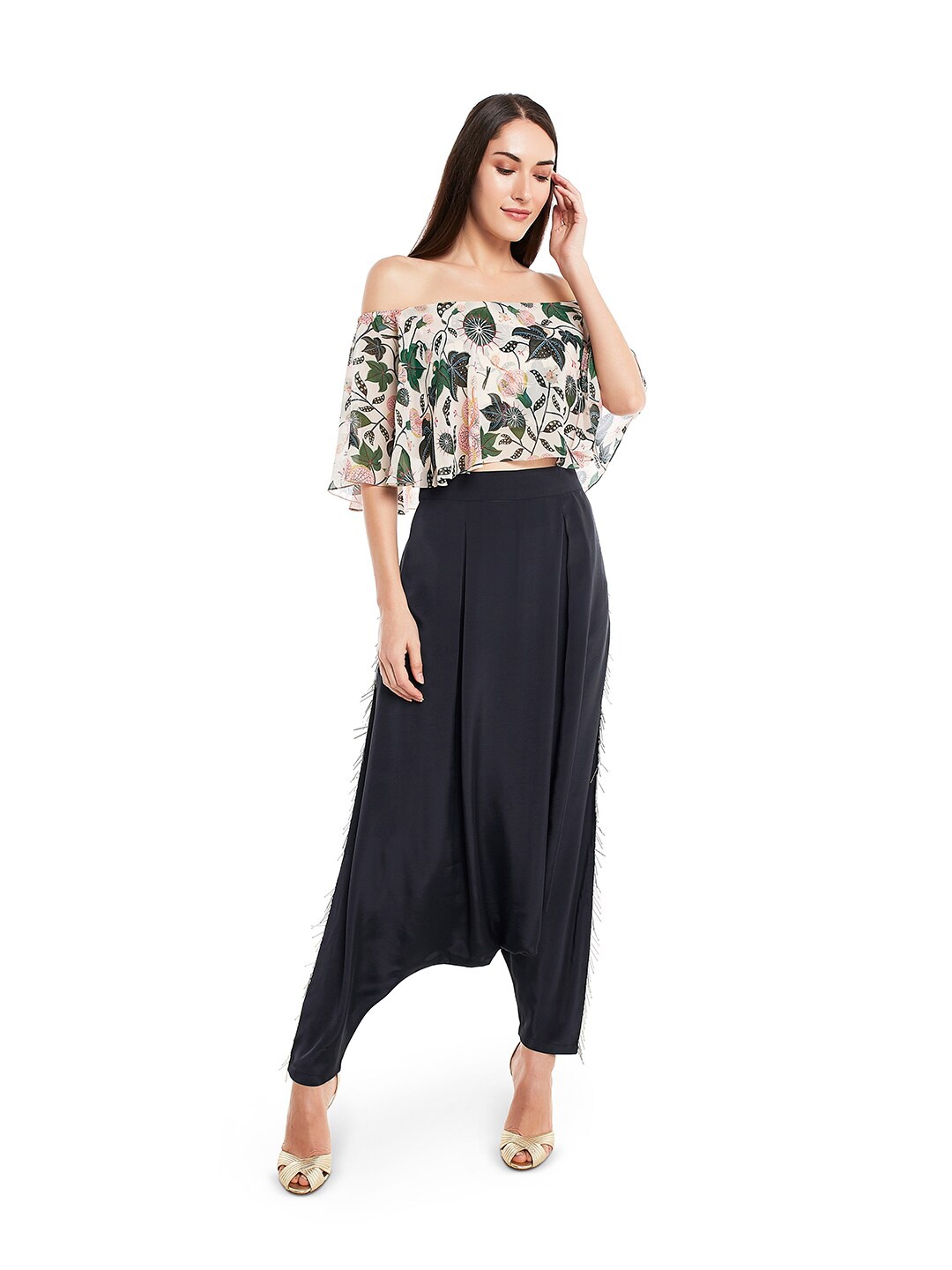 

PS PRET BY PAYAL SINGHAL Women White & Black Printed Top with Dhoti Pants