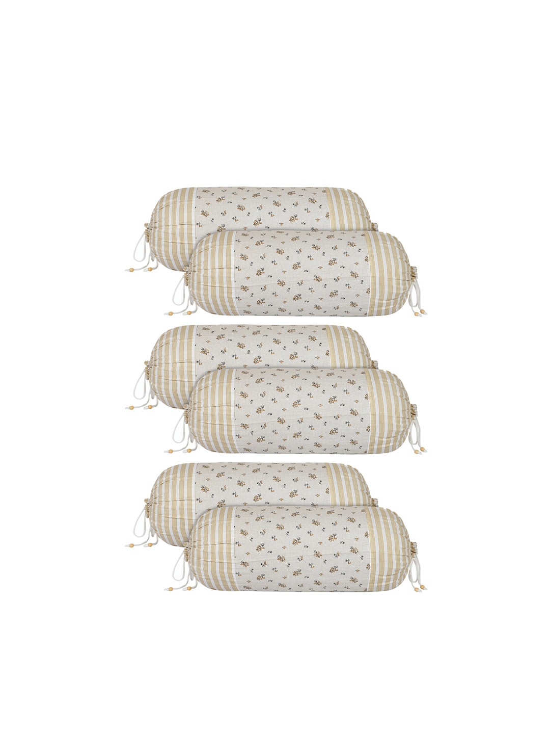 

Kuber Industries Set Of 6 Cream-Coloured & White Printed Cotton Bolster Covers