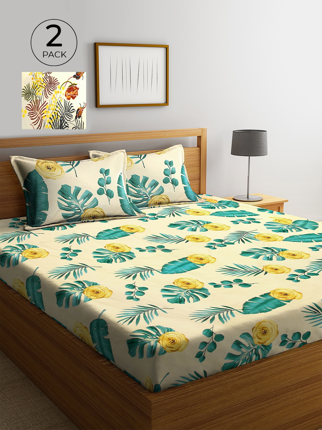 

KLOTTHE Floral 210 TC 2 King Bedsheet with 4 Pillow Covers, Cream