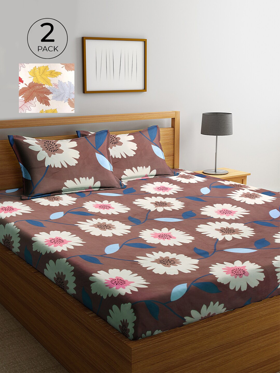 

KLOTTHE Set of Floral 210 TC 2 King Bedsheet with 4 Pillow Covers, Brown