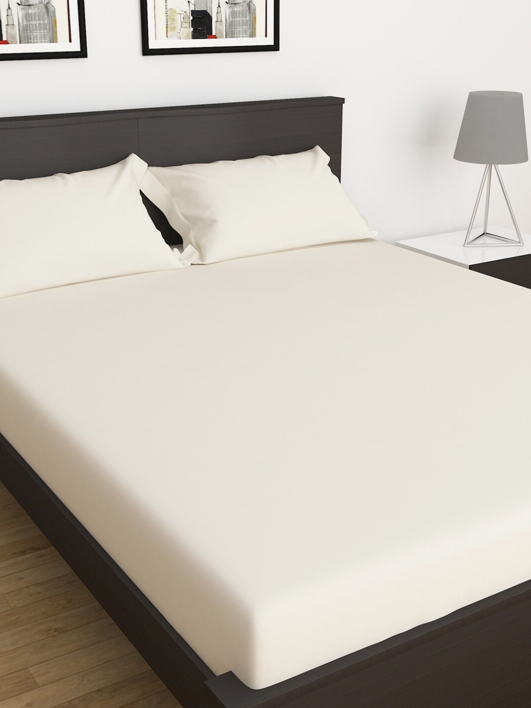 

Home Centre Marshmallow 150 TC Solid Cotton 3 King Bedsheet with Pillow Covers, Off white