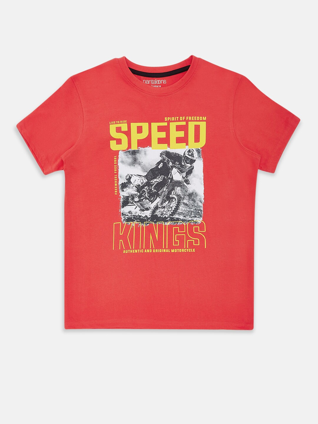 

Pantaloons Junior Boys Red Biker Printed Cotton Pure Cotton T-shirt