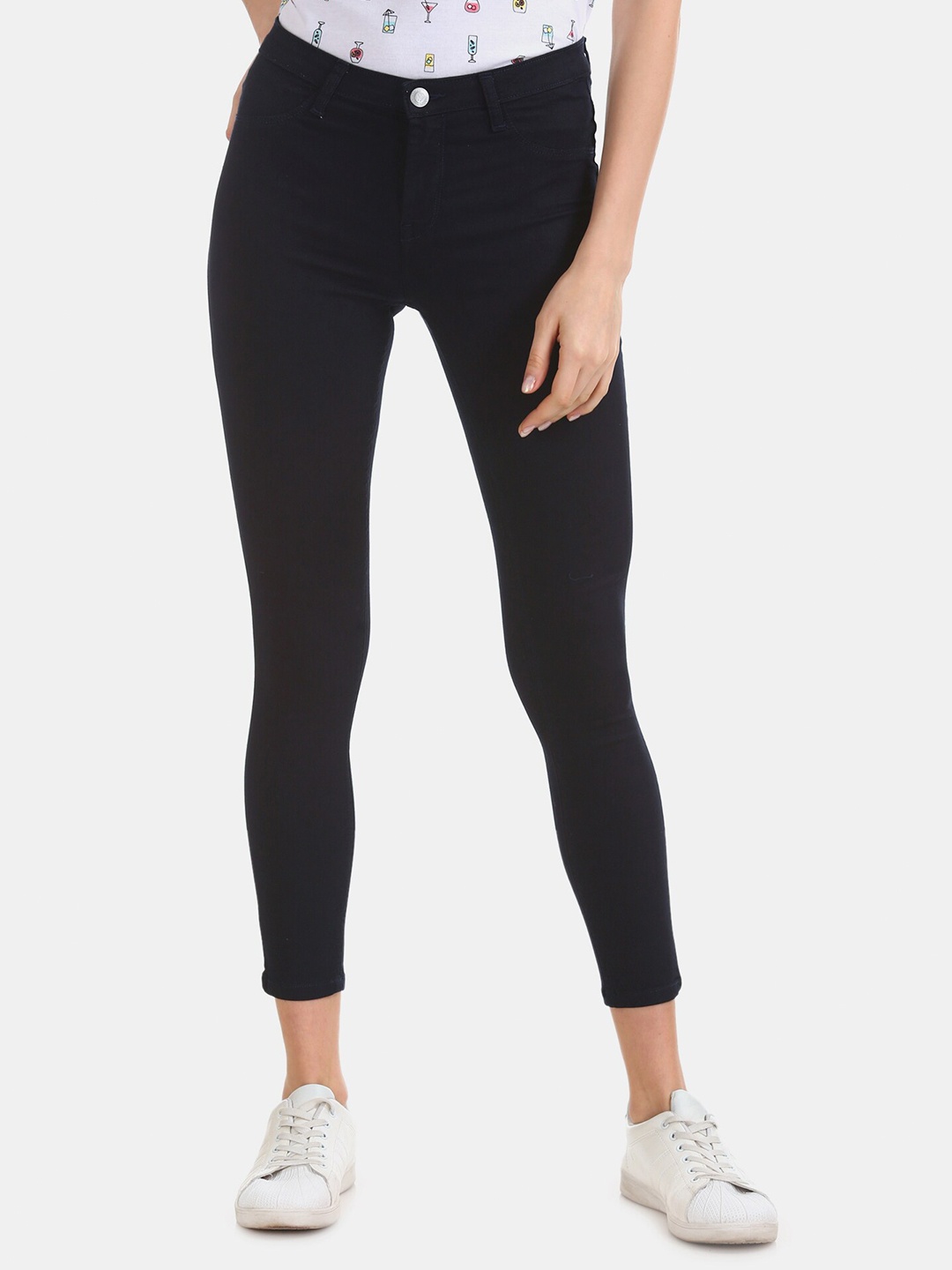 

Flying Machine Women Navy Blue Skinny Fit Solid Cotton Jeggings