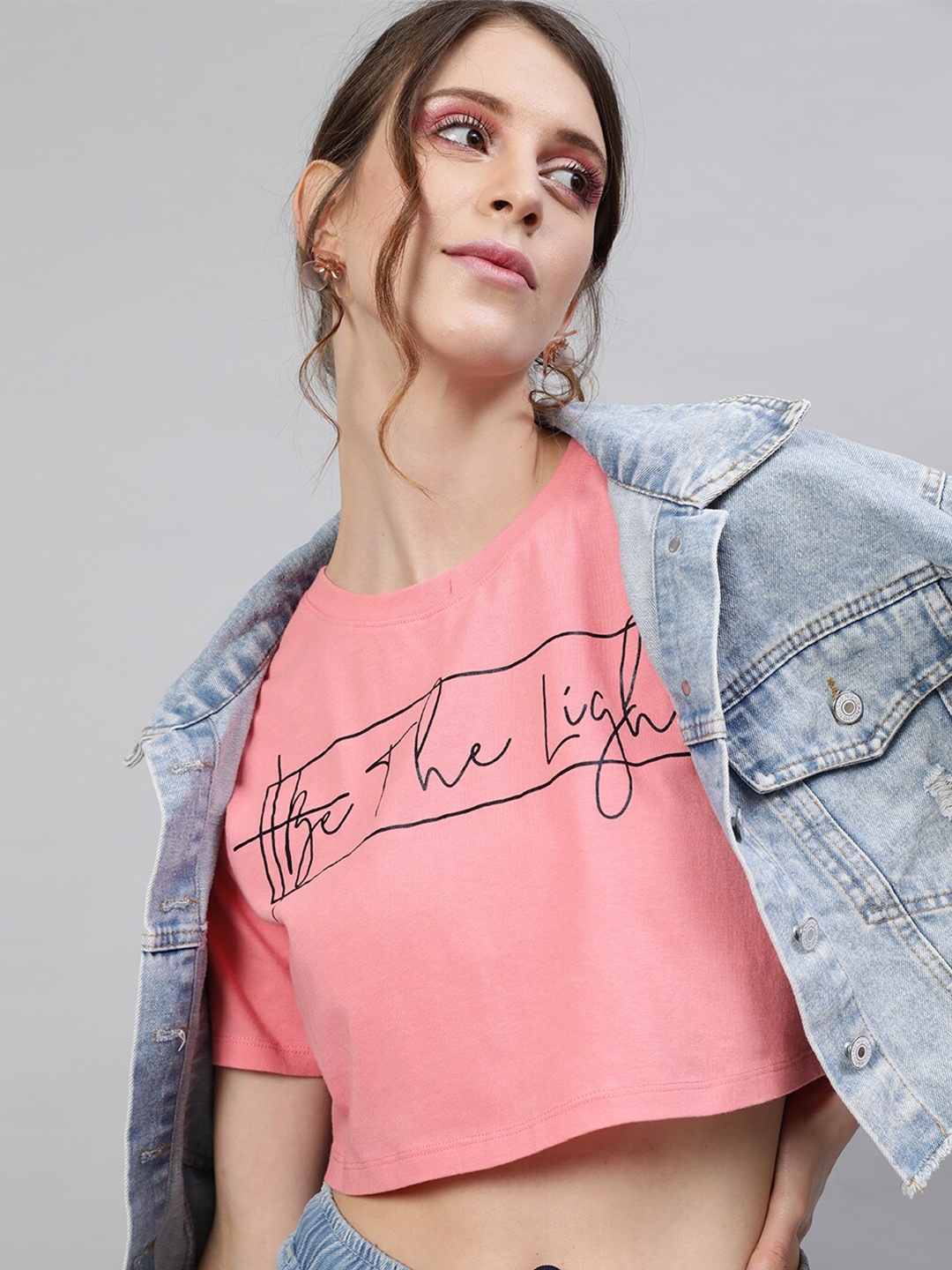 

STREET 9 Women Peach Typography Printed V-Neck T-shirt