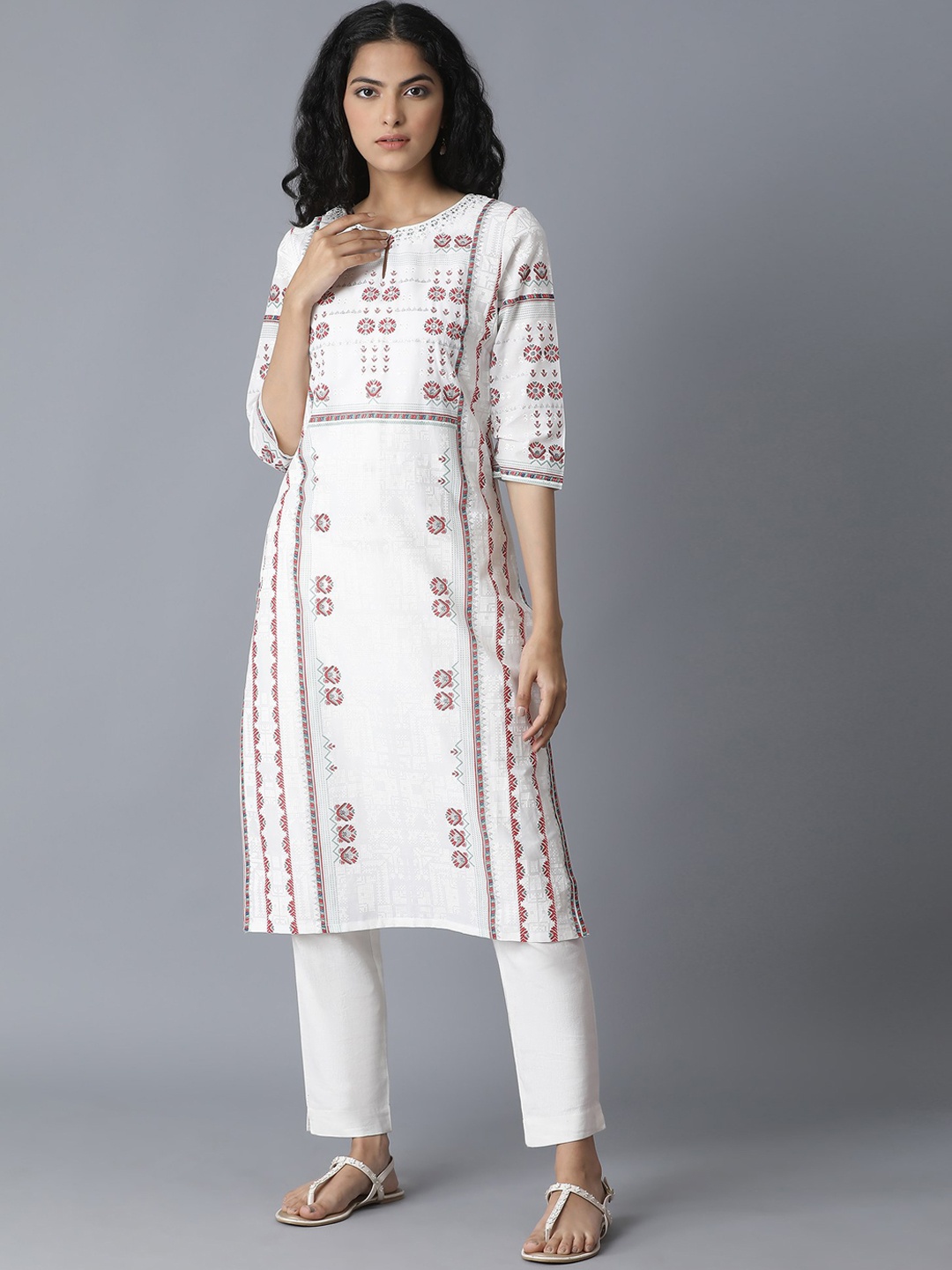 

W Straight Cotton Kurta, White