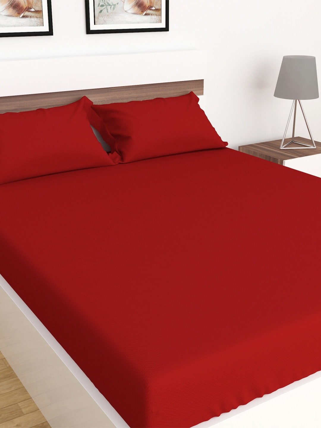 

Home Centre Colour Connect 150 TC Solid Fitted King Bedsheet with 2 Pillow Covers, Red