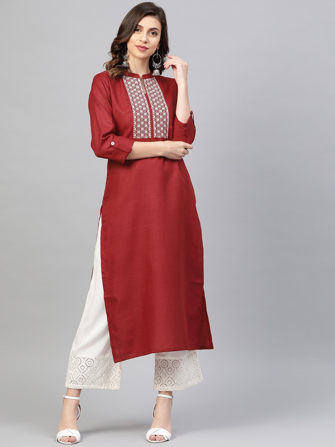 

Varanga Women Maroon Ethnic Motifs Yoke Design Kurta