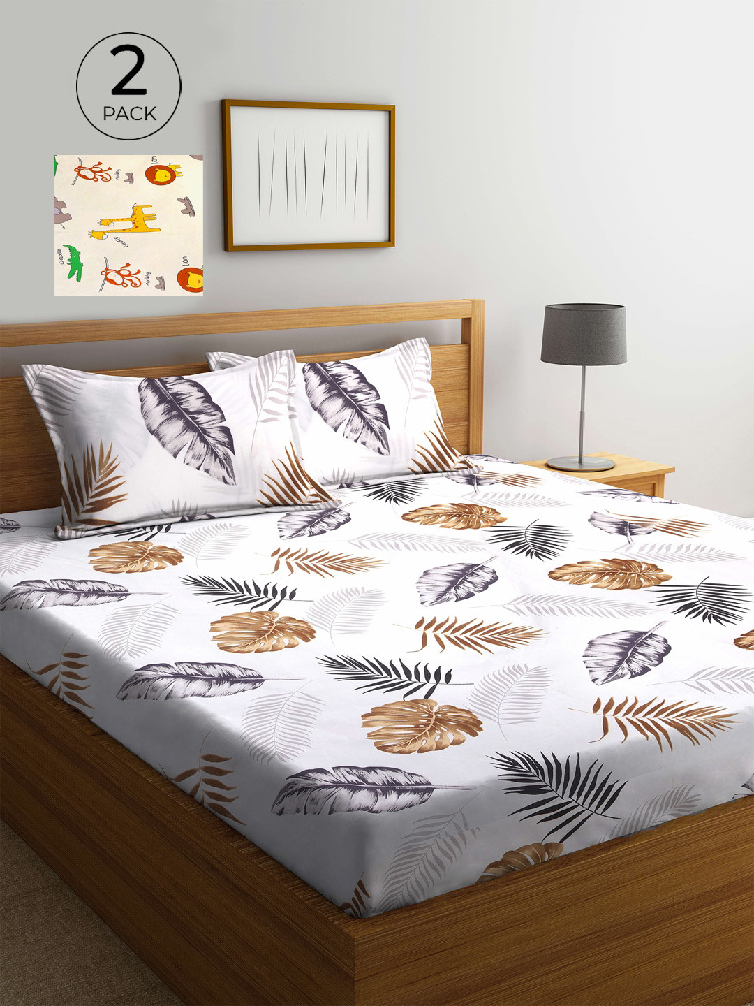 

KLOTTHE Set of 2 White & Beige Floral 300 TC King Bedsheet with 4 Pillow Covers