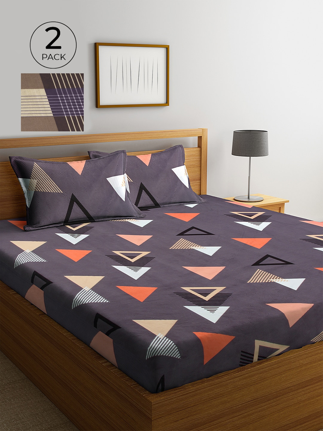 

KLOTTHE Set of 2 Multicolour 300 TC Geometric King Bedsheet With 4 Pillow Covers, Multi