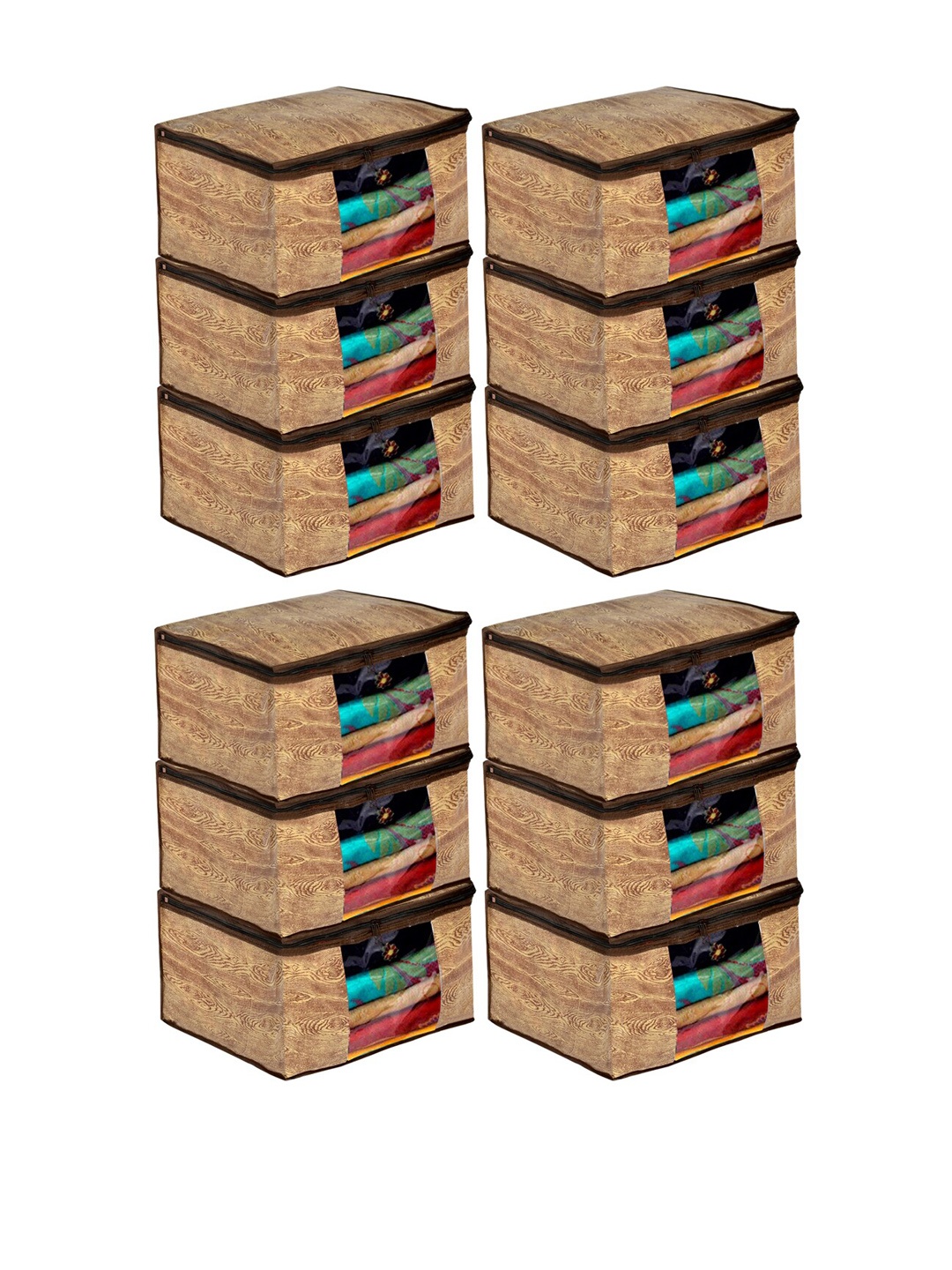 

Kuber Industries Set Of 12 Brown Wooden Printed Non-Woven Saree Cover Organizers