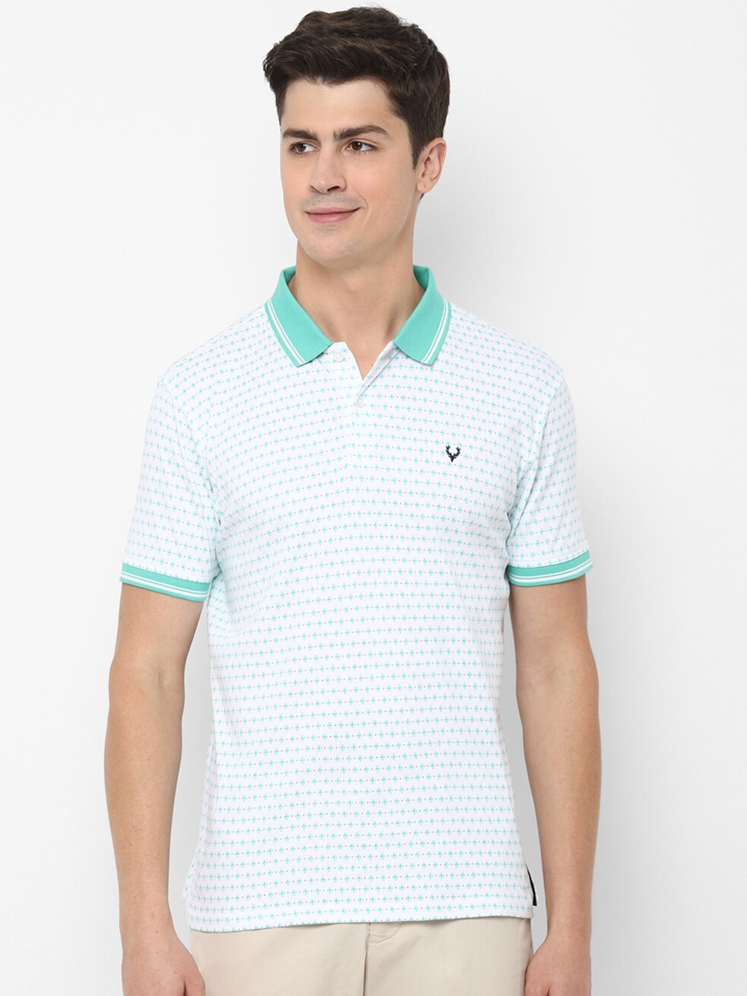 

Allen Solly Men White & Sea Green Polo Collar T-shirt
