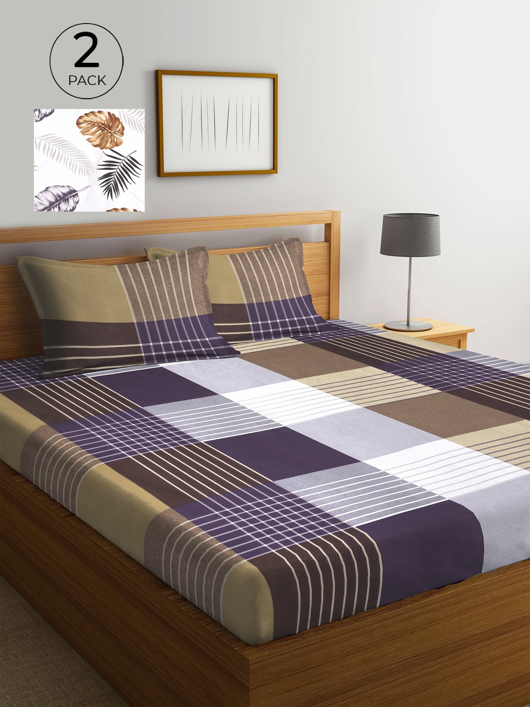 

KLOTTHE Set of 2 White & Brown 300TC King Bedsheet with 4 Pillow Covers