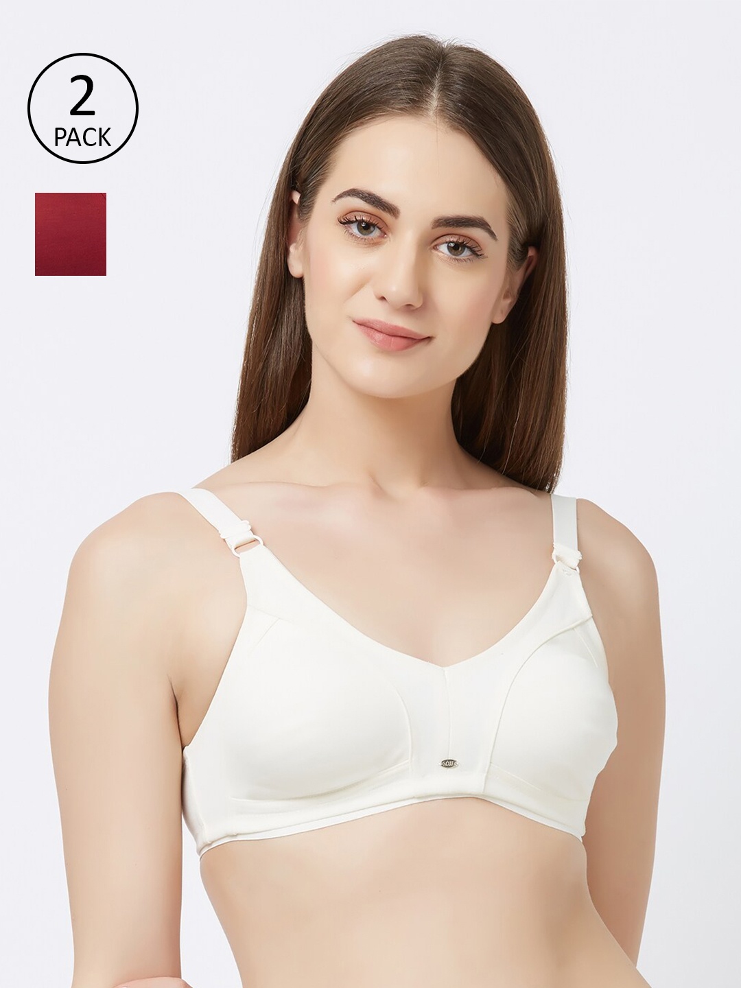 

Soie Pack of 2 Off White & Red Everyday Bra Full Coverage