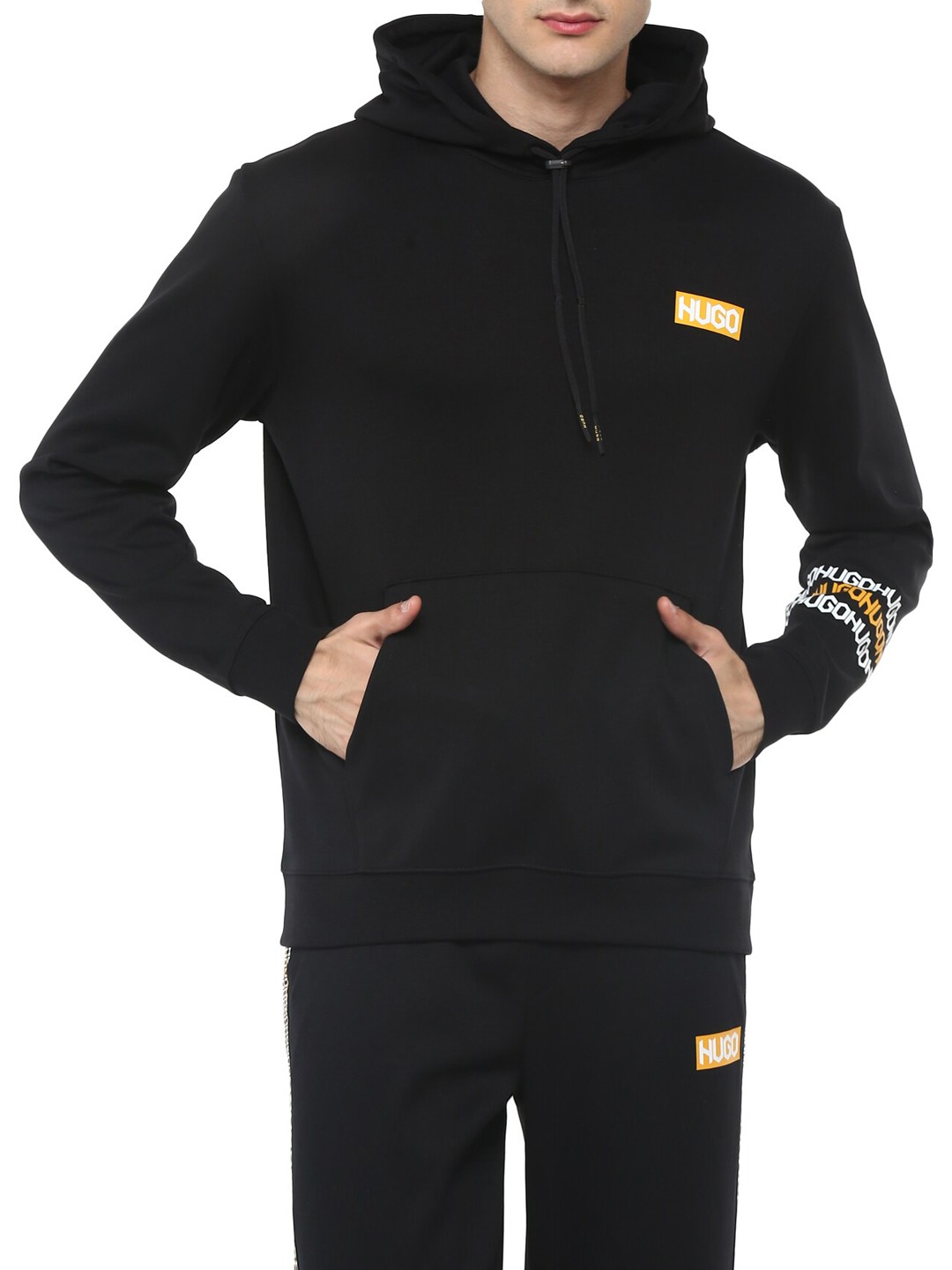 

HUGO Men Black Printed Hooded Sweatshirt
