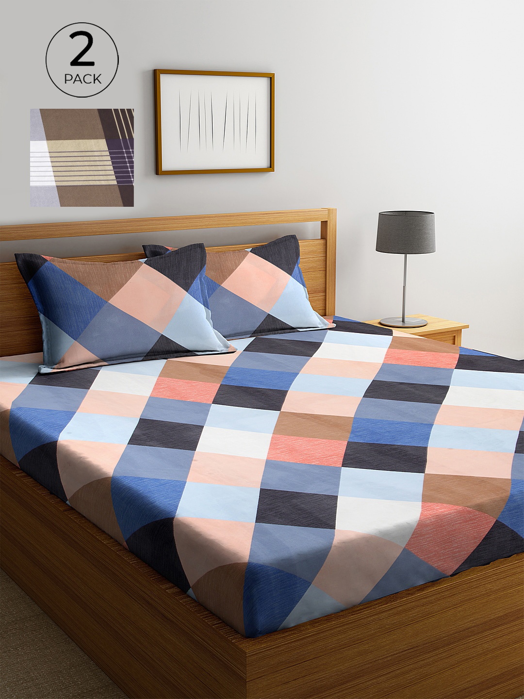

KLOTTHE Multicolored Geometric Printed 210 TC 2 King Bedsheet with 4 Pillow Covers, Multi