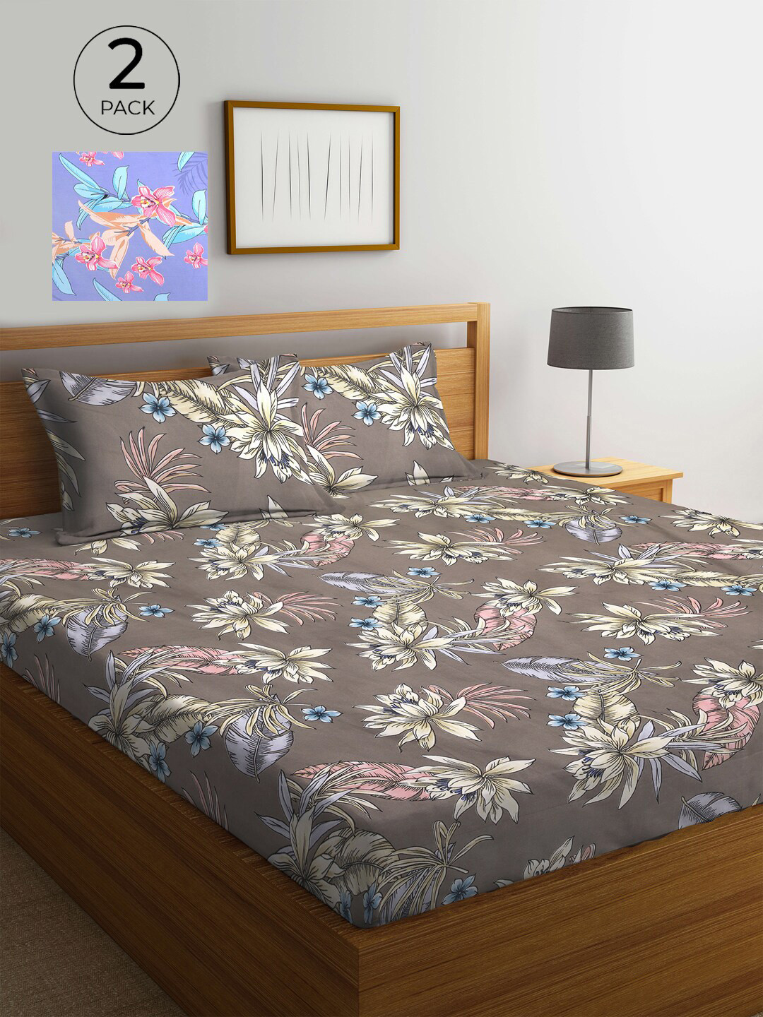 

KLOTTHE Multi Floral 210 TC 2 King Bedsheet with 4 Pillow Covers