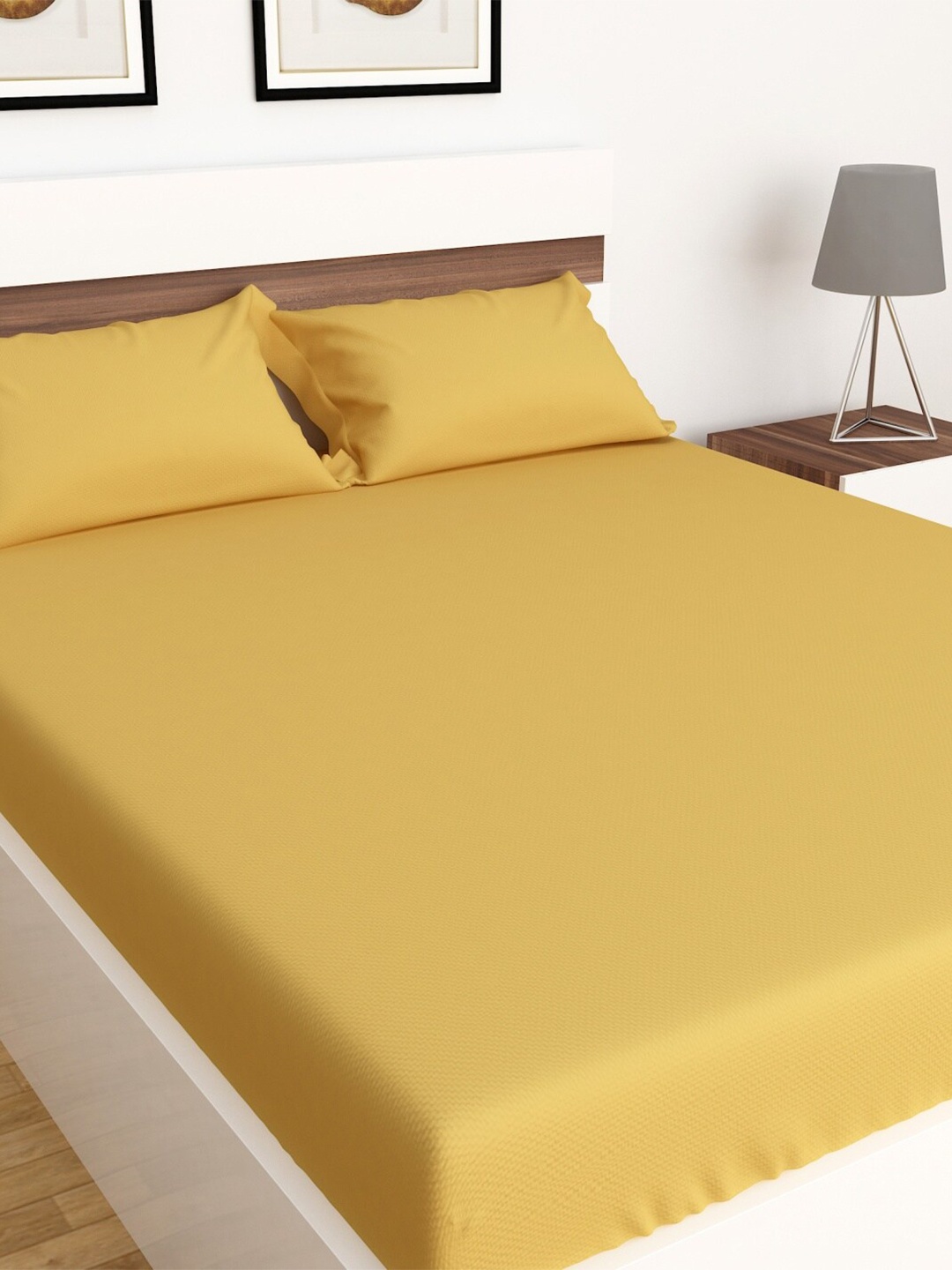 

Home Centre Mustard 150 TC Queen Bedsheet with 2 Pillow Covers