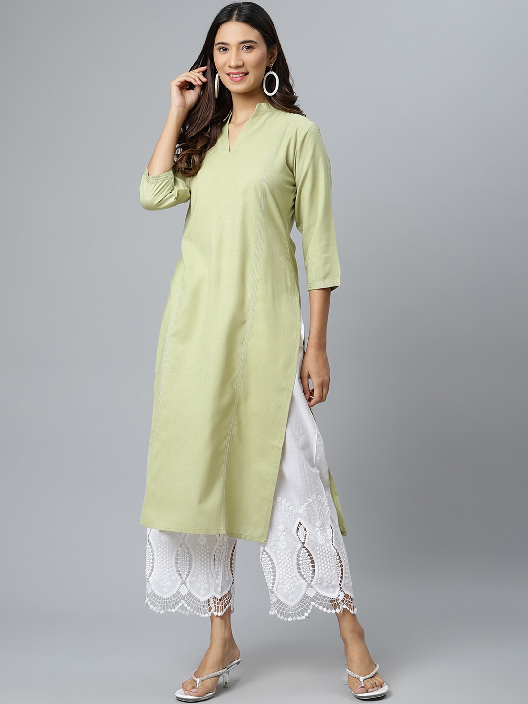 

Gerua By Libas Women Green Mandarin Collar Cotton Straight Kurta