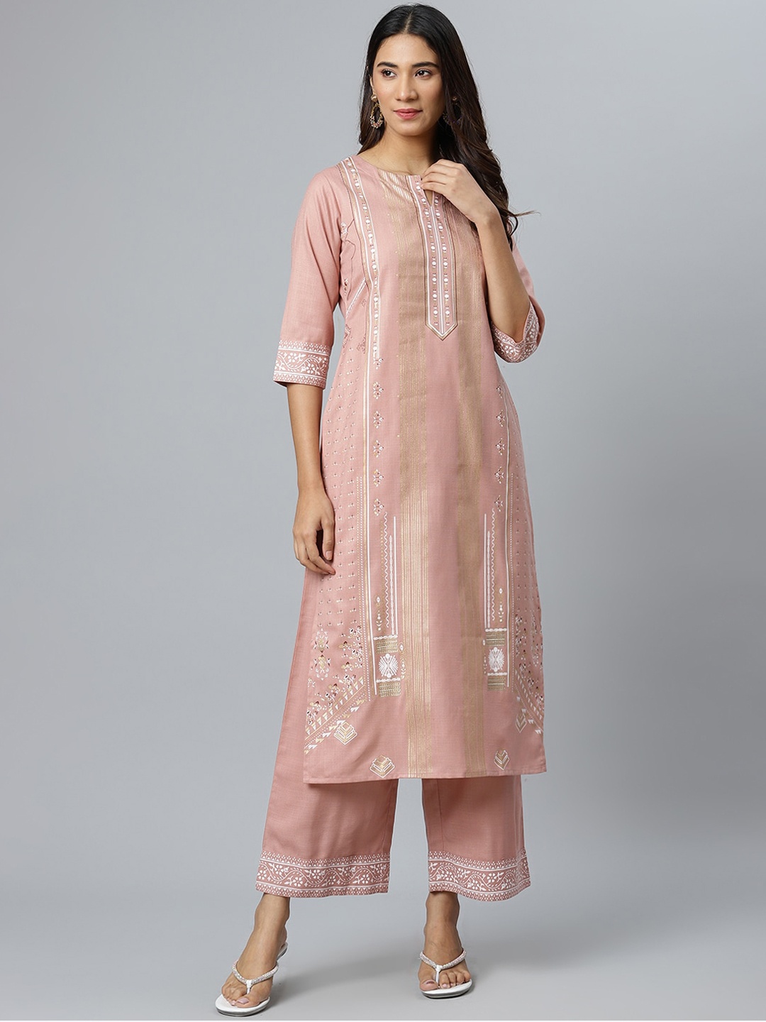 

GERUA Women Peach Printed Cotton Straight Kurta